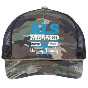 ALS Messed With The Wrong Family ALS Awareness Support Squad Retro Rope Trucker Hat Cap