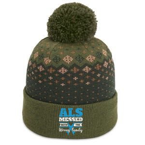 ALS Messed With The Wrong Family ALS Awareness Support Squad The Baniff Cuffed Pom Beanie