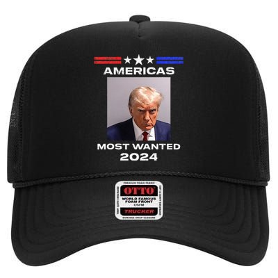 Americas Most Wanted Trump 2024 High Crown Mesh Back Trucker Hat