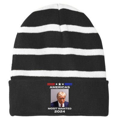 Americas Most Wanted Trump 2024 Striped Beanie with Solid Band