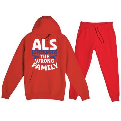 ALS Messed With The Wrong Family ALS Support Squad Premium Hooded Sweatsuit Set