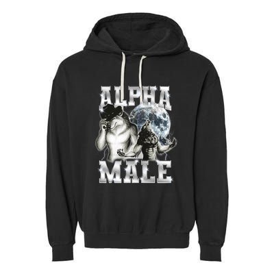 Alpha Male Wolf Meme Ironic Brainrot Garment-Dyed Fleece Hoodie