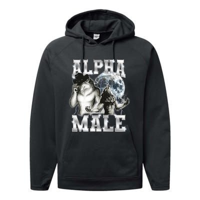 Alpha Male Wolf Meme Ironic Brainrot Performance Fleece Hoodie