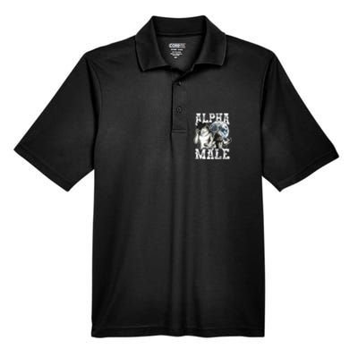 Alpha Male Wolf Meme Ironic Brainrot Men's Origin Performance Piqué Polo