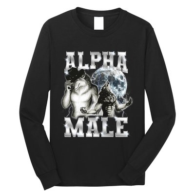 Alpha Male Wolf Meme Ironic Brainrot Long Sleeve Shirt