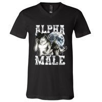 Alpha Male Wolf Meme Ironic Brainrot V-Neck T-Shirt