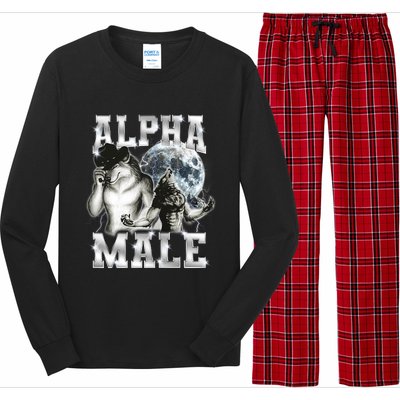 Alpha Male Wolf Meme Ironic Brainrot Long Sleeve Pajama Set