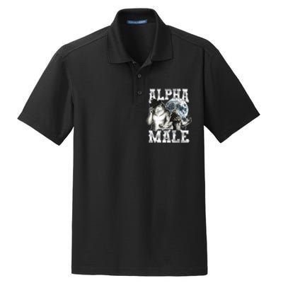 Alpha Male Wolf Meme Ironic Brainrot Dry Zone Grid Polo