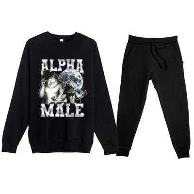 Alpha Male Wolf Meme Ironic Brainrot Premium Crewneck Sweatsuit Set