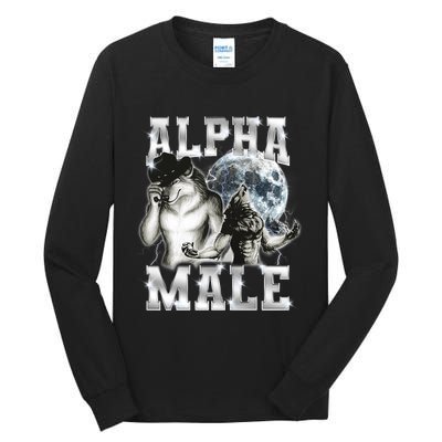 Alpha Male Wolf Meme Ironic Brainrot Tall Long Sleeve T-Shirt