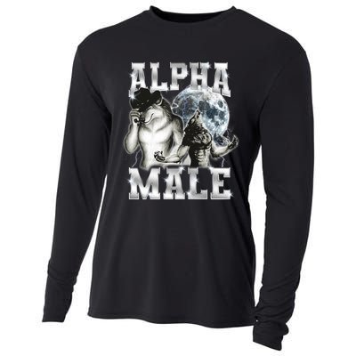 Alpha Male Wolf Meme Ironic Brainrot Cooling Performance Long Sleeve Crew