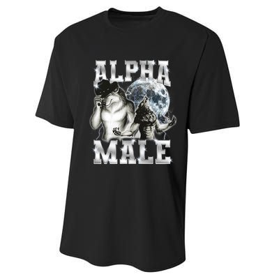 Alpha Male Wolf Meme Ironic Brainrot Performance Sprint T-Shirt