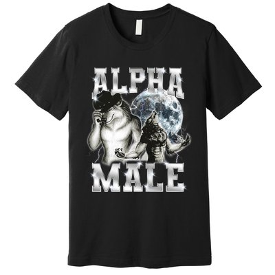 Alpha Male Wolf Meme Ironic Brainrot Premium T-Shirt