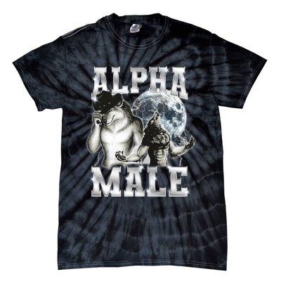 Alpha Male Wolf Meme Ironic Brainrot Tie-Dye T-Shirt