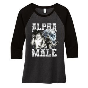 Alpha Male Wolf Meme Ironic Brainrot Women's Tri-Blend 3/4-Sleeve Raglan Shirt