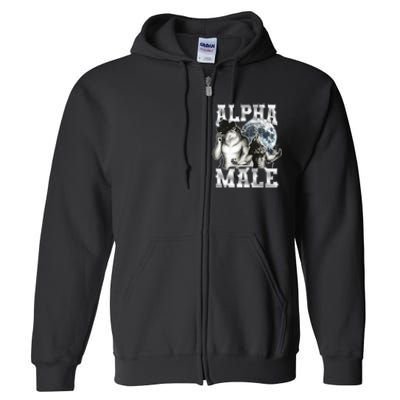 Alpha Male Wolf Meme Ironic Brainrot Full Zip Hoodie