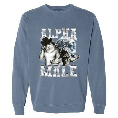 Alpha Male Wolf Meme Ironic Brainrot Garment-Dyed Sweatshirt