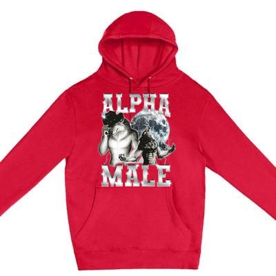 Alpha Male Wolf Meme Ironic Brainrot Premium Pullover Hoodie