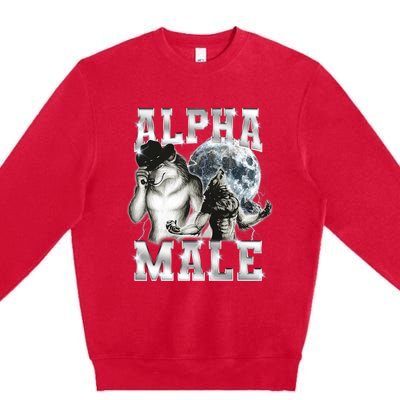 Alpha Male Wolf Meme Ironic Brainrot Premium Crewneck Sweatshirt