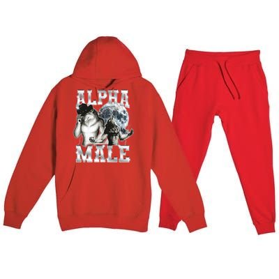 Alpha Male Wolf Meme Ironic Brainrot Premium Hooded Sweatsuit Set