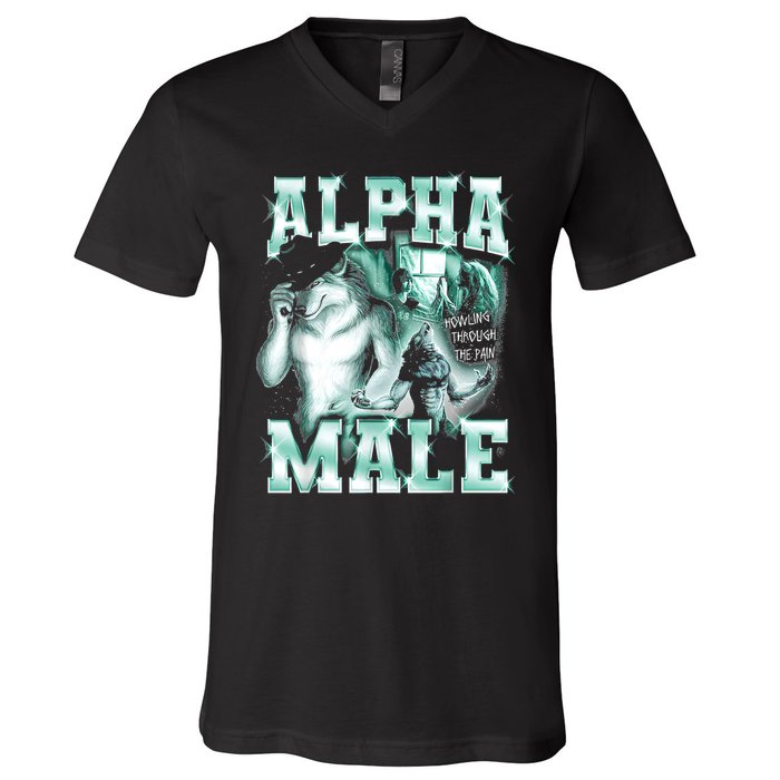 Alpha Male Wolf Meme V-Neck T-Shirt