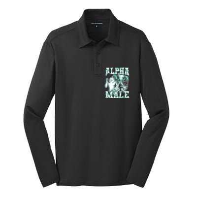 Alpha Male Wolf Meme Silk Touch Performance Long Sleeve Polo