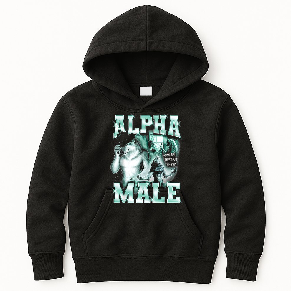 Alpha Male Wolf Meme Kids Hoodie