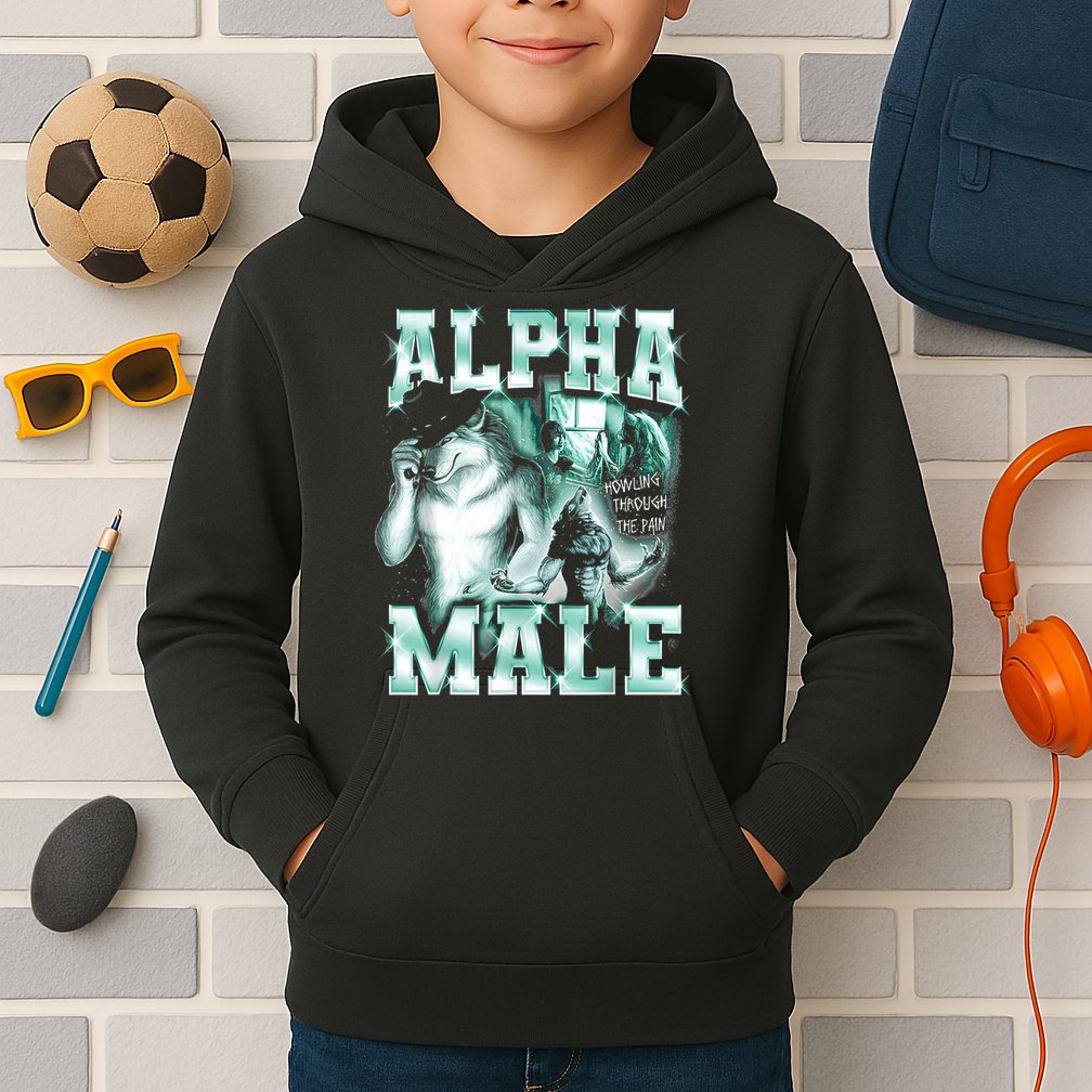 Alpha Male Wolf Meme Kids Hoodie