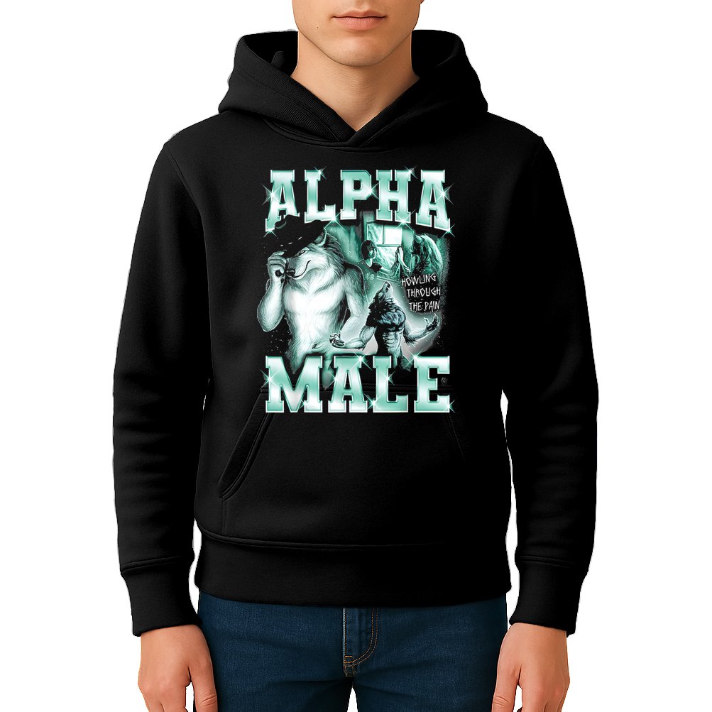 Alpha Male Wolf Meme Kids Hoodie