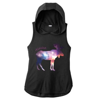 Alaska Moose Within The Borealis And The Polar Sky Ladies PosiCharge Tri-Blend Wicking Draft Hoodie Tank