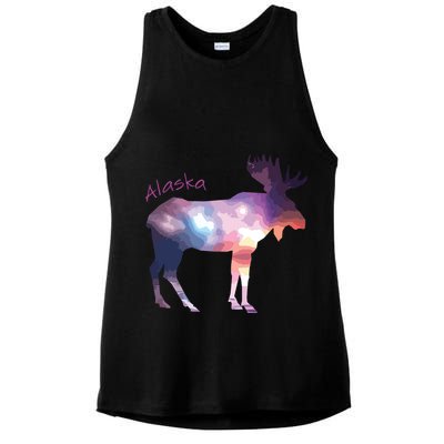 Alaska Moose Within The Borealis And The Polar Sky Ladies PosiCharge Tri-Blend Wicking Tank