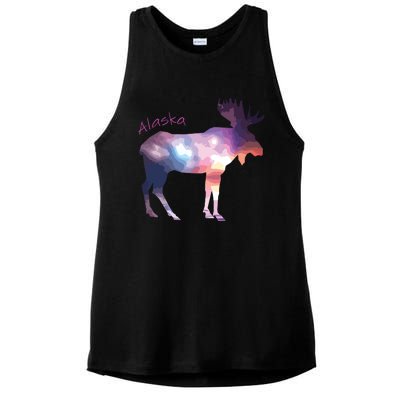 Alaska Moose Within The Borealis And The Polar Sky Ladies PosiCharge Tri-Blend Wicking Tank