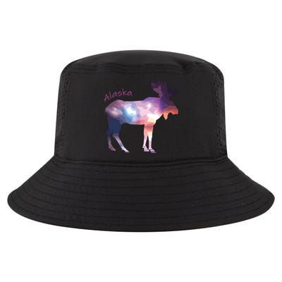 Alaska Moose Within The Borealis And The Polar Sky Cool Comfort Performance Bucket Hat