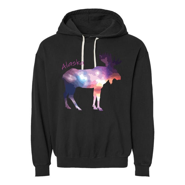 Alaska Moose Within The Borealis And The Polar Sky Garment-Dyed Fleece Hoodie