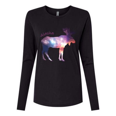 Alaska Moose Within The Borealis And The Polar Sky Womens Cotton Relaxed Long Sleeve T-Shirt