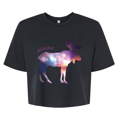 Alaska Moose Within The Borealis And The Polar Sky Bella+Canvas Jersey Crop Tee