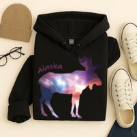Alaska Moose Within The Borealis And The Polar Sky Hoodie