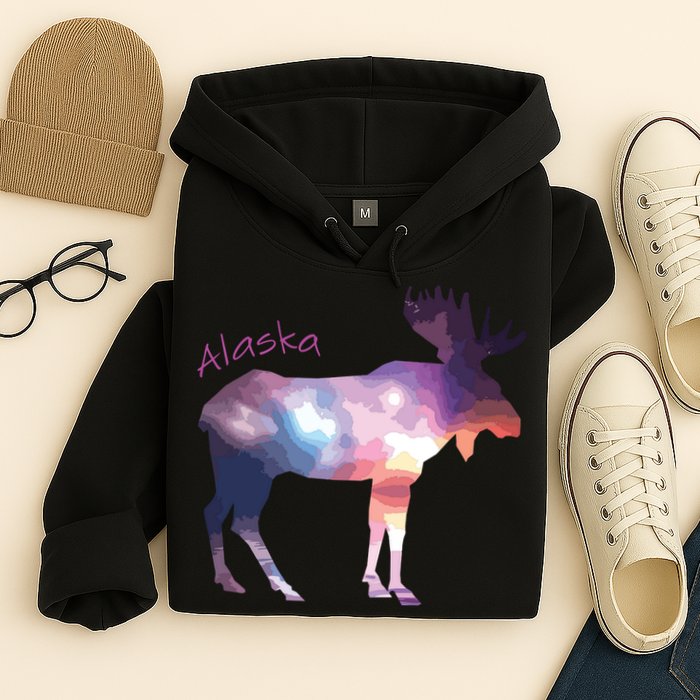 Alaska Moose Within The Borealis And The Polar Sky Hoodie