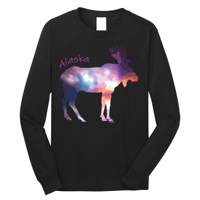 Alaska Moose Within The Borealis And The Polar Sky Long Sleeve Shirt
