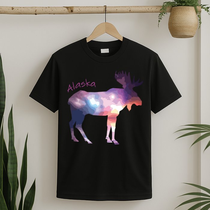 Alaska Moose Within The Borealis And The Polar Sky T-Shirt