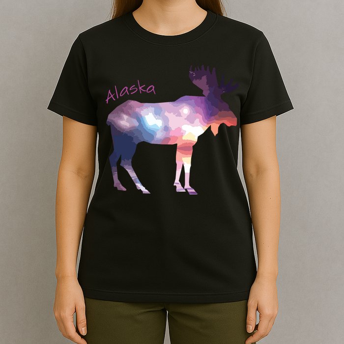 Alaska Moose Within The Borealis And The Polar Sky T-Shirt