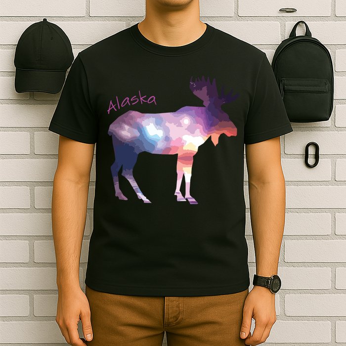 Alaska Moose Within The Borealis And The Polar Sky T-Shirt