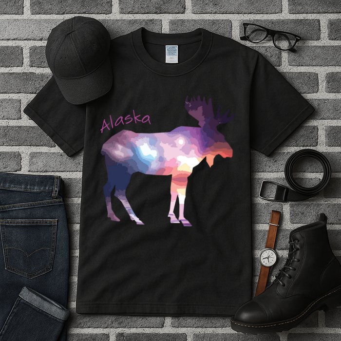 Alaska Moose Within The Borealis And The Polar Sky Tall T-Shirt