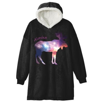 Alaska Moose Within The Borealis And The Polar Sky Hooded Wearable Blanket
