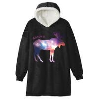 Alaska Moose Within The Borealis And The Polar Sky Hooded Wearable Blanket