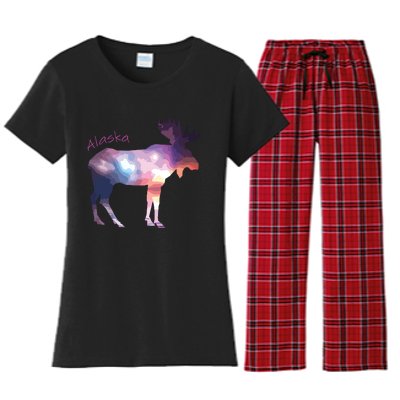 Alaska Moose Within The Borealis And The Polar Sky Women's Flannel Pajama Set