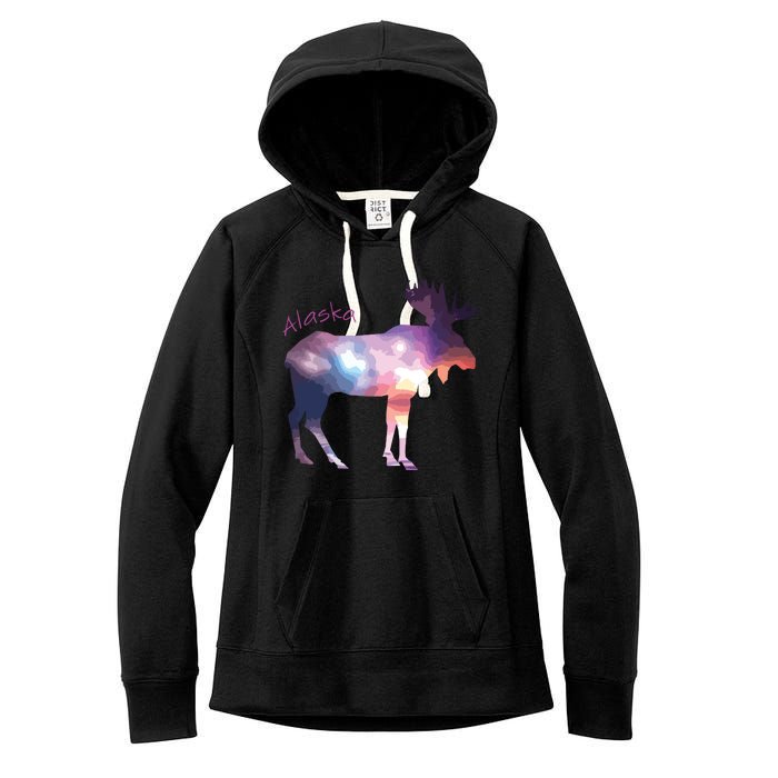 Alaska Moose Within The Borealis And The Polar Sky Women's Fleece Hoodie