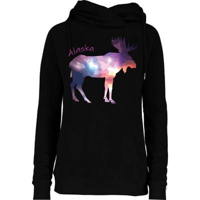 Alaska Moose Within The Borealis And The Polar Sky Womens Funnel Neck Pullover Hood