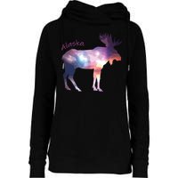 Alaska Moose Within The Borealis And The Polar Sky Womens Funnel Neck Pullover Hood