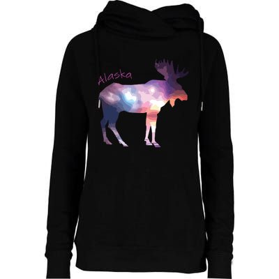 Alaska Moose Within The Borealis And The Polar Sky Womens Funnel Neck Pullover Hood